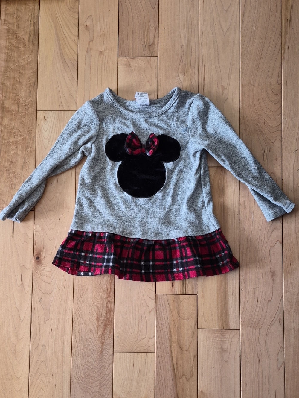 Girls 18-24m Disney Grey Long-Sleeve Top with Plaid Hem and Bow Detail